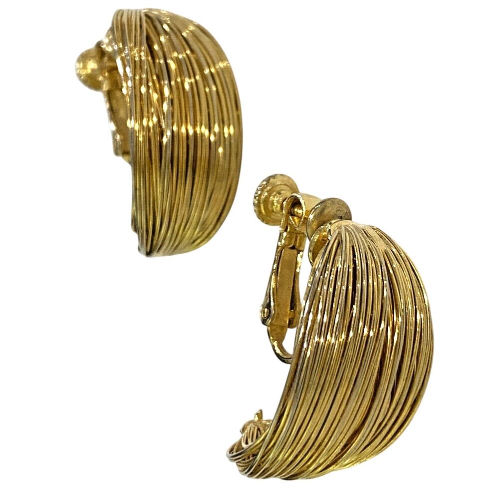 Vintage Les Bernard Clip On Earrings Gold Tone Faux Hoop Statement Chunky Runway